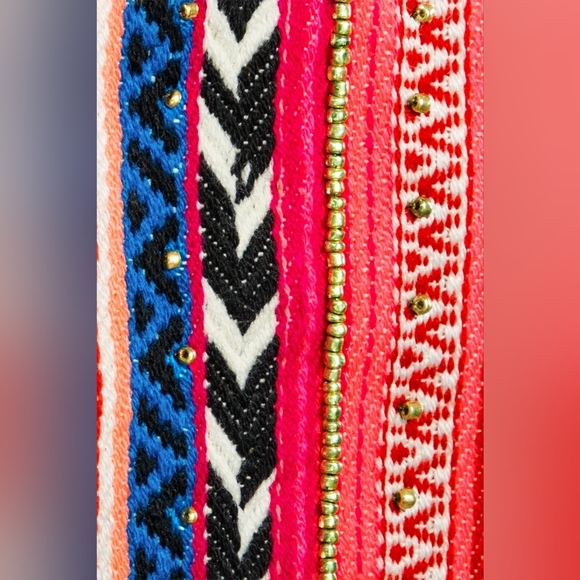 Handmade Hand Beaded Wristlet Clutch - Ethnic Inspired Motive - Dyed Fine Cotton - Picture 2 of 3